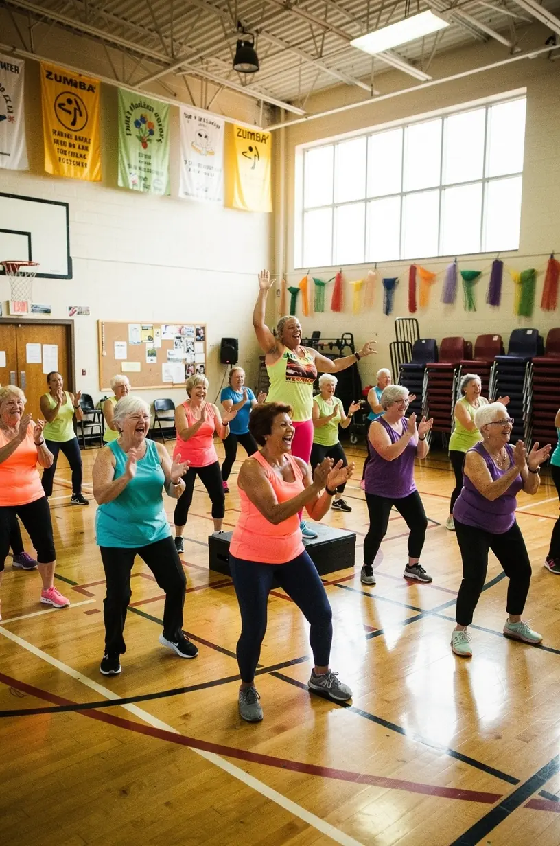 Group fitness class participants enjoying a workout together.
